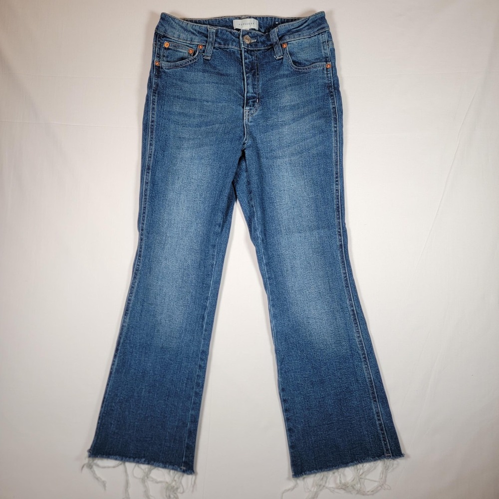 POPSUGAR Jeans Women's size 8 Ankle Jeans Frayed Hem Stretch Denim Mid Rise Blue